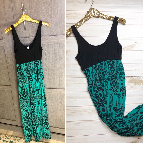 EUC Medium Jade / Black maxi dress - Picture 6 of 8